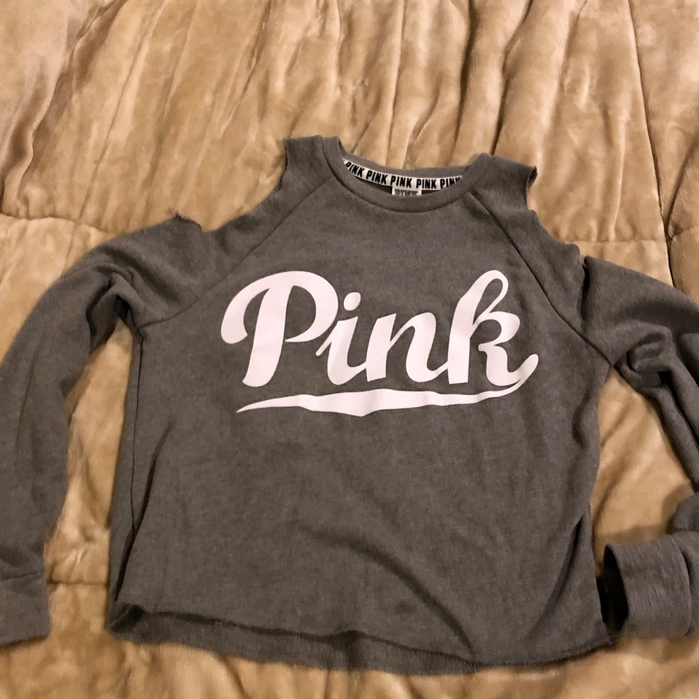 XS Cold Shoulder PINK Crop Sweatshirt